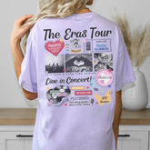 a woman wearing a t - shirt that says the eras tour