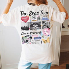 a woman standing in front of a mirror wearing a white shirt