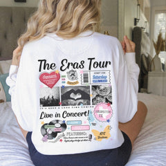 a woman sitting on top of a bed wearing a white shirt