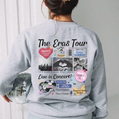 a woman wearing a sweatshirt with the words the cross tour on it