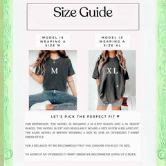 two models wearing a gray t-shirt with the letter "M" on it. The model on the left is wearing a size M, while the model on the right is wearing a size XL. The image depicts the models in a relaxed, casual setting, with the focus on their outfits rather than specific details.