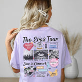 a woman wearing a t - shirt with the words the eros tour on it