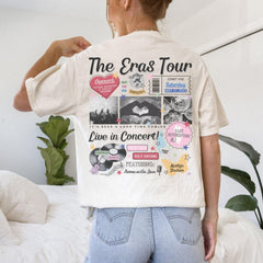 a woman wearing a t - shirt with the words the eros tour on it