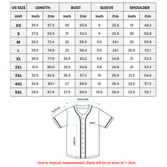 The image is a US size chart that provides measurements for different sizes of shirts, including XS, S, M, L, XL, 2XL, 3XL, and 5XL. The chart lists the unit size, length, bust, sleeve, and shoulder measurements for each size.