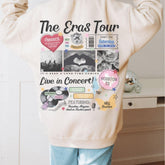 a person wearing a sweatshirt with the words the eras tour on it