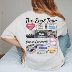 a woman sitting on a bed with her back to the camera